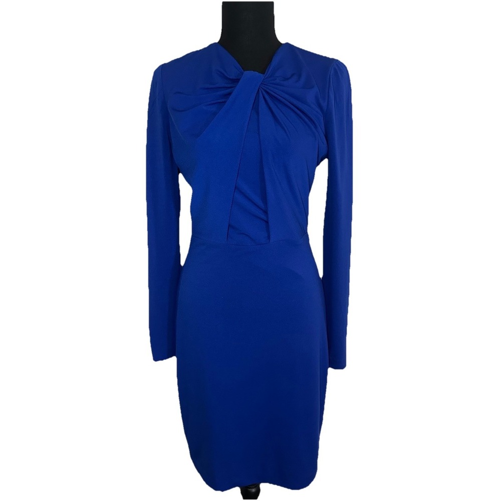 Belle Badgley Mischka SZ 2 Blue Long Sleeve Front Knot Career‎ Knee Length Dress